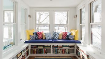 Interior-Reading Nook-Custom Built Bench & Bookshelves-Natural Light