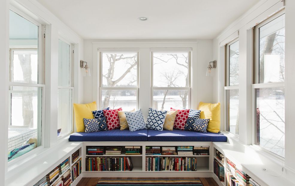 Interior-Reading Nook-Custom Built Bench & Bookshelves-Natural Light