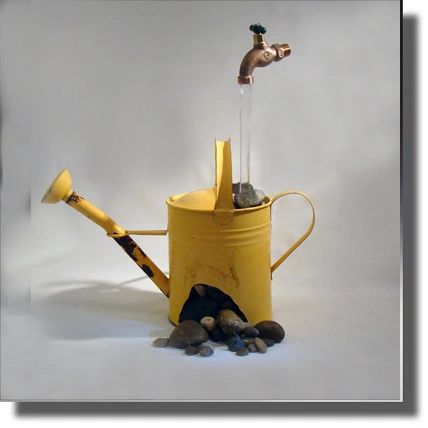 Rusted Old Yellow Watering Can, Impossible Fountain