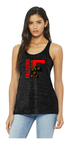 FALCON CHEER BLING BLACK MARBLE RACERBACK TANK