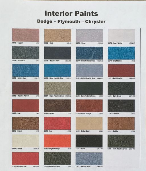 Mopar Interior Colors Chrysler Dodge Plymouth Spray Paint