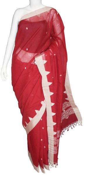 Buy Red White Bengal Cotton Handloom Saree With Blouse Online B