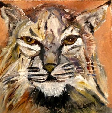 Abstract painting of a lynx with expressive brush strokes.