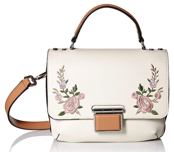 CALVIN KLEIN DANI HERMINE LEATHER FLORAL BAG