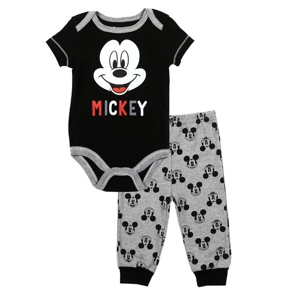MICKEY MOUSE 2PC BABY BOY CREEPER SET BLACK AND GREY