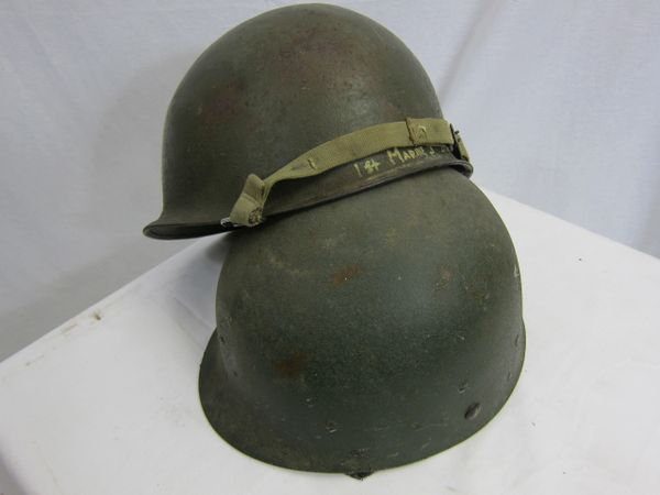 Vietnam War - 1st Marines Steel Pot Helmet, Swivel Bale, Front Seam, Id to the 1st Marine, 3rd India Co. - ORIGINAL -