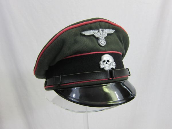 WWII German SS Enlisted Man's Pink Piped Panzer Visor Cap, Makers Mark - ORIGINAL VERY RARE -