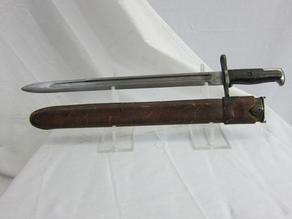 U.S. WWI M1908 Springfield Rifle Bayonet, marked "1918" w/ 1905 Rawhide Scabbard - ORIGINAL