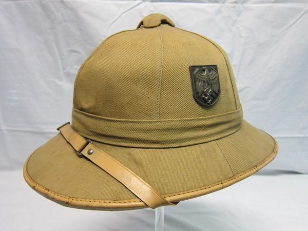 WWII German Tropical Pith Helmet, Two Badge, First Model - ORIGINAL -