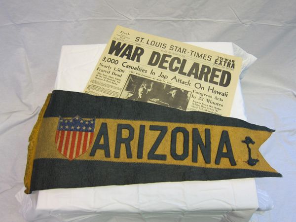 USS Arizona - Pennant Swallowtail Flag, w/13 stars in a military shield - ORIGINAL RARE -