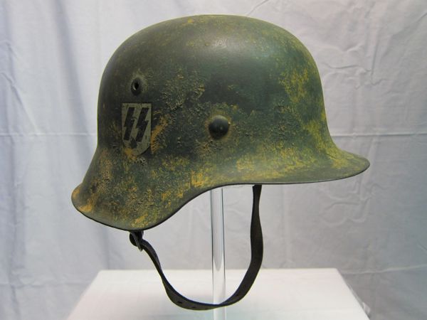 WWII German SS M42 Normandy Camouflage Helmet, Single Decal - ORIGINAL VERY RARE -