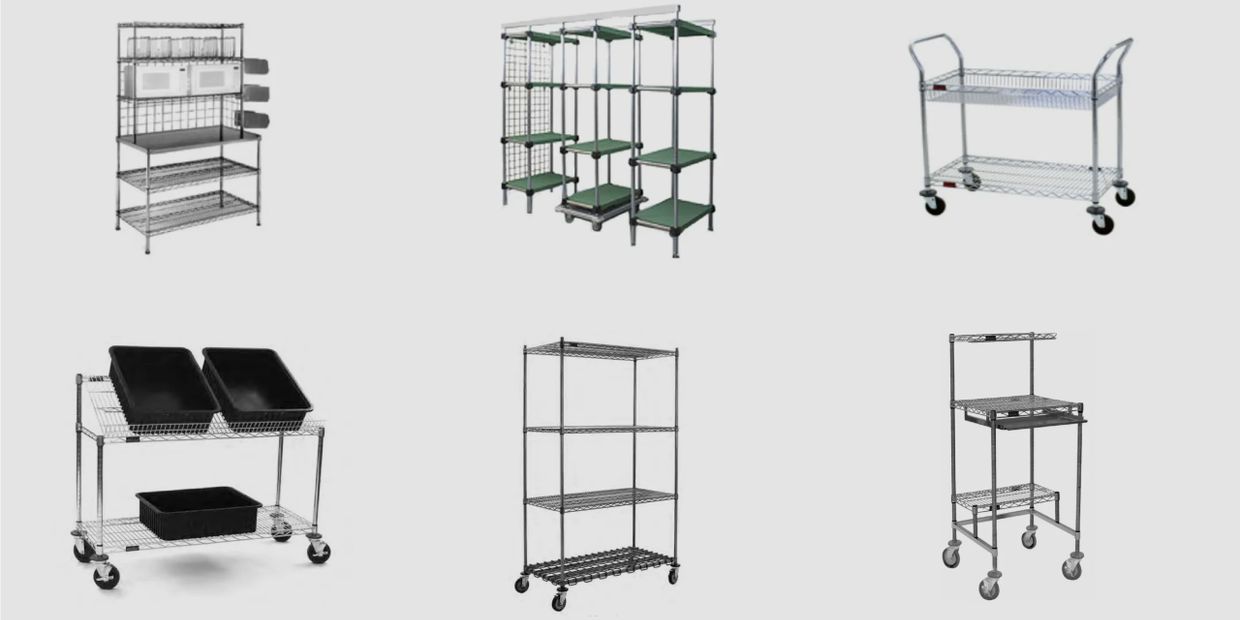 wire and solid shelving for cleanroom