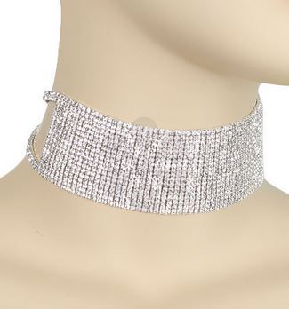 Rhinestone Multi - Row Choker in Clear /Silver | House of Glitz