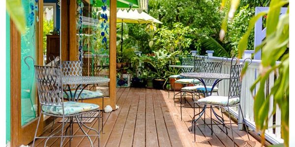 tables for breakfast on secluded deck