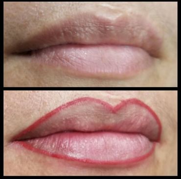 lip liner tattoo before and after comparison photo.