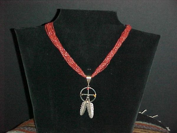 Coral & Silver Medicine Wheel Necklace