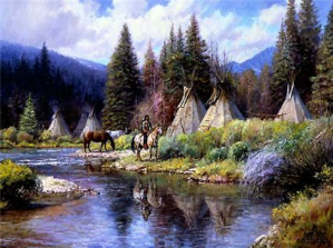 "Camp Along The River" - 22 x 58 Limited Edition Print (Framed)