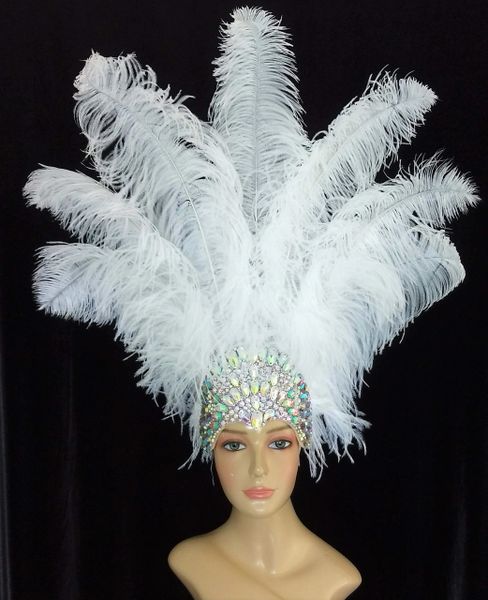 Ostrich Feathers Headdress Large Crystal Crown