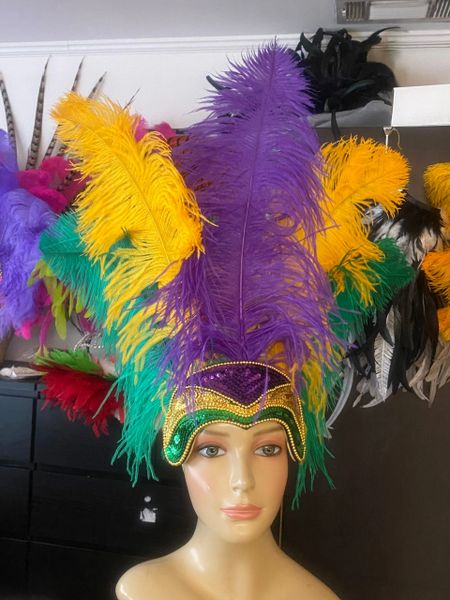 Ostrich Feather Carnival Feather Headdress Turquoise Samba Carnival ...