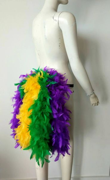 Mardi Gras Colors Thick Feather Tail Fan tail back cover Feather Bustle Boa  tutu feather belt COSTUME SHOWGIRL BURLESQUE