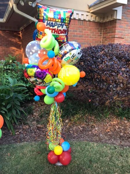 Colorful Happy Birthday whimsical balloon bouquet