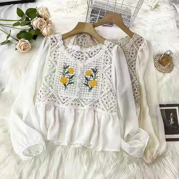 Flowery Embroidered Blouse With Long Sleeve