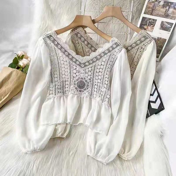 Embroidered V-Neck Blouse With Long Sleeve