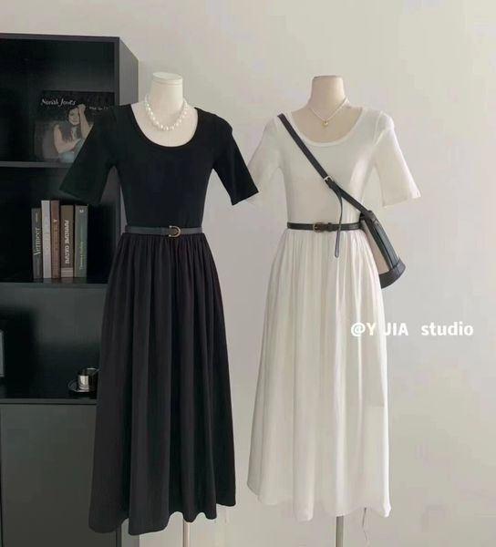 Yujia Studio Plain Black And White Knit Dress