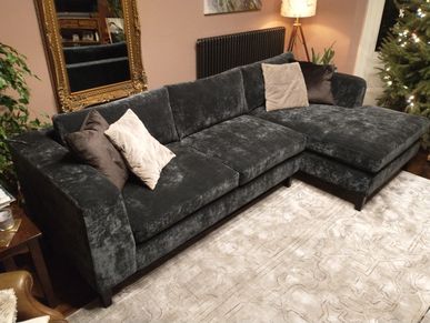 Ground up build brand new sofa covered in luxurious Linwood Cosmos velvet in midnight blue