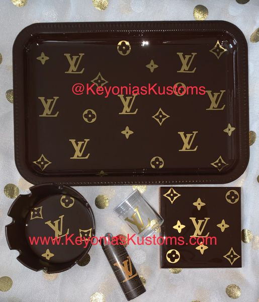 Brown and Gold 4 Piece LV Rolling Tray Set Louis Vuitton 