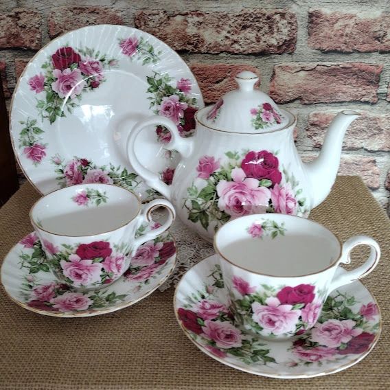 *RARE FIND * Heirloom Collection - Out of Production - Summertime Roses Fine Bone China Tea Set