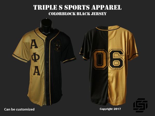 Alpha Phi Alpha Colorblock Embroidered Black Baseball Jersey