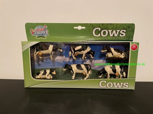 KIDS GLOBE 1:32 SCALE 6 PACK OF BLACK AND WHITE COWS