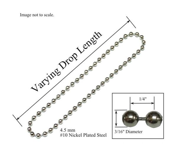 4.5mm #10 NICKEL Plate METAL BEAD Continuous CHAIN LOOP for CLUTCH ROLLER SHADES (Multiple Drop Lengths)