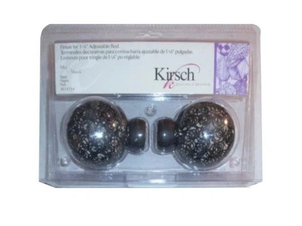 Kirsch BLACK BALL Spiral Wire BALL FINIALS for 1 1/8" Metal Pole Set #3614-754