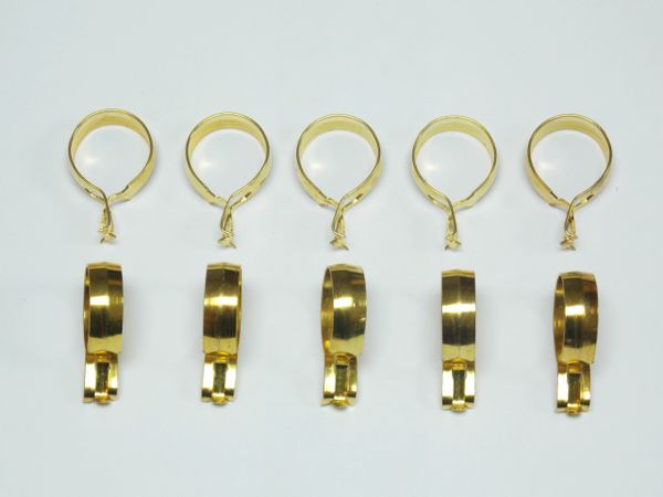 3/4" ROUND Brass Plated CLIP-ON Slide CAFE RINGS - (10-Pack)