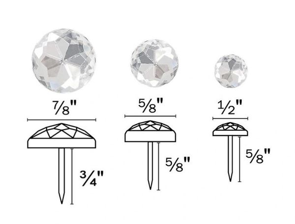 High Dome CLEAR ACRYLIC ROUND Upholstery Nails - Pins with 3/4" & 5/8" Shank - Choose from 3 Sizes! (5-Pack)