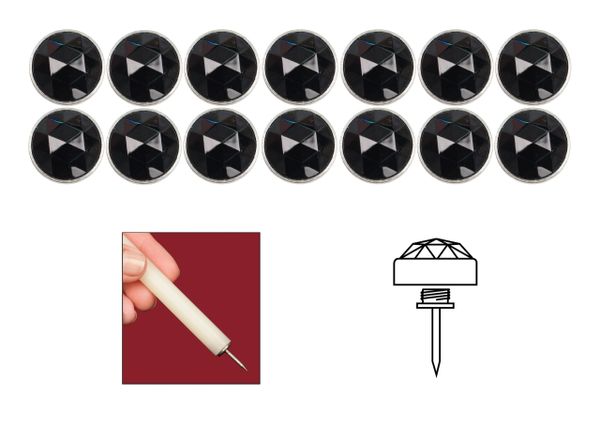 Black Diamond Head Elite Genuine Bohemian Crystal Upholstery Nail Tacks for Furniture Headboards and Shades - 14 Pack