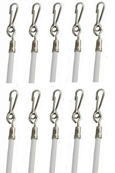 29" White Vinyl Coated Steel Drapery BATONS with Stainless Steel Hooks (10-Pack)