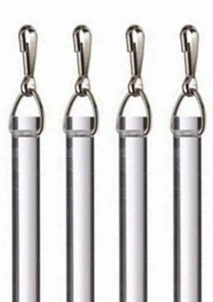 Heavy Duty Clear Acrylic Drapery Baton Curtain Wand 1/2" Thick with Stainless Steel Snap Hook - 4 PACK