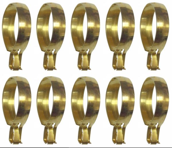 3/4 inch Round Brass Plated Pinch-ON Clip-On Slide Cafe Rings - (10-Pack)