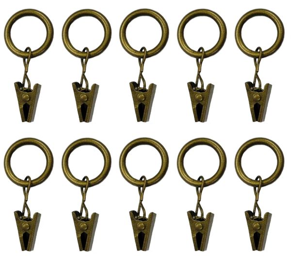 3/4" Round Metal Antique Gold Finish Clip-On Pinch-On Slide Cafe Rings - (10-Pack)