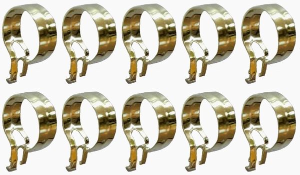 3/4 inch Round Shiny Bright Brass Plate Pinch-On Clip-On Slide Cafe Rings - (10-Pack)