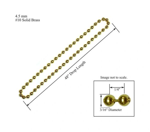 48 in. (4Ft.) Drop Length CONTINUOUS CHAIN LOOP - 10 4.5mm - Brass