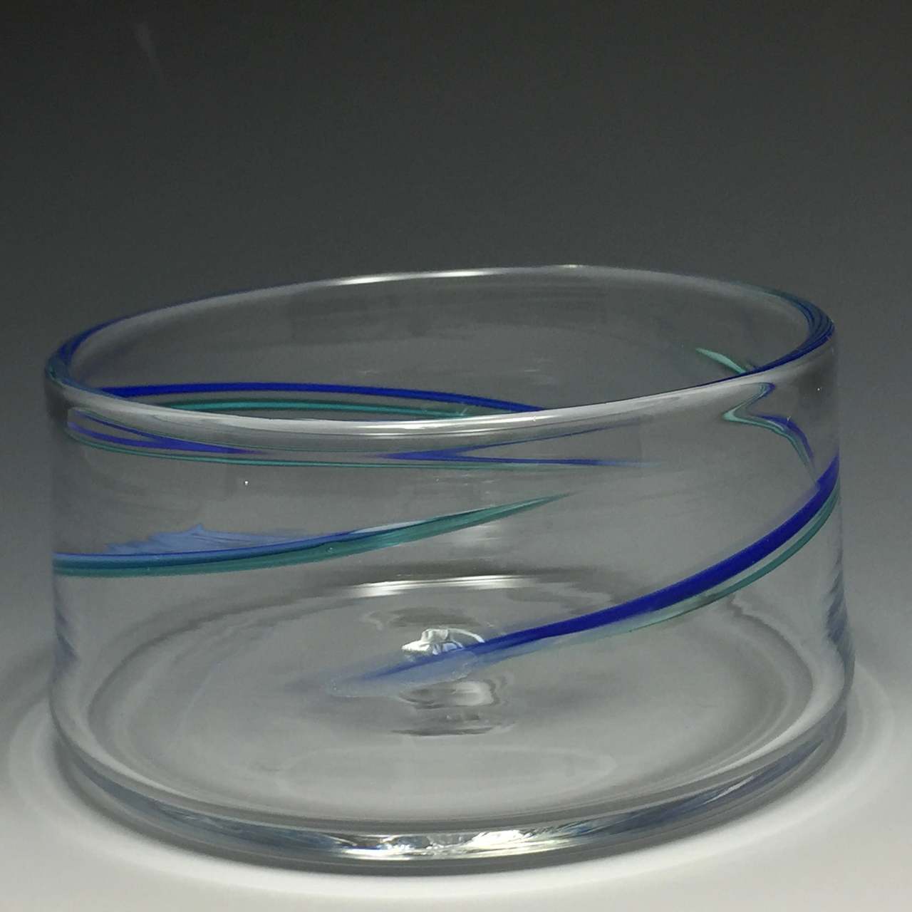 Blue latticino dip bowl hand blown by Alex Kalish