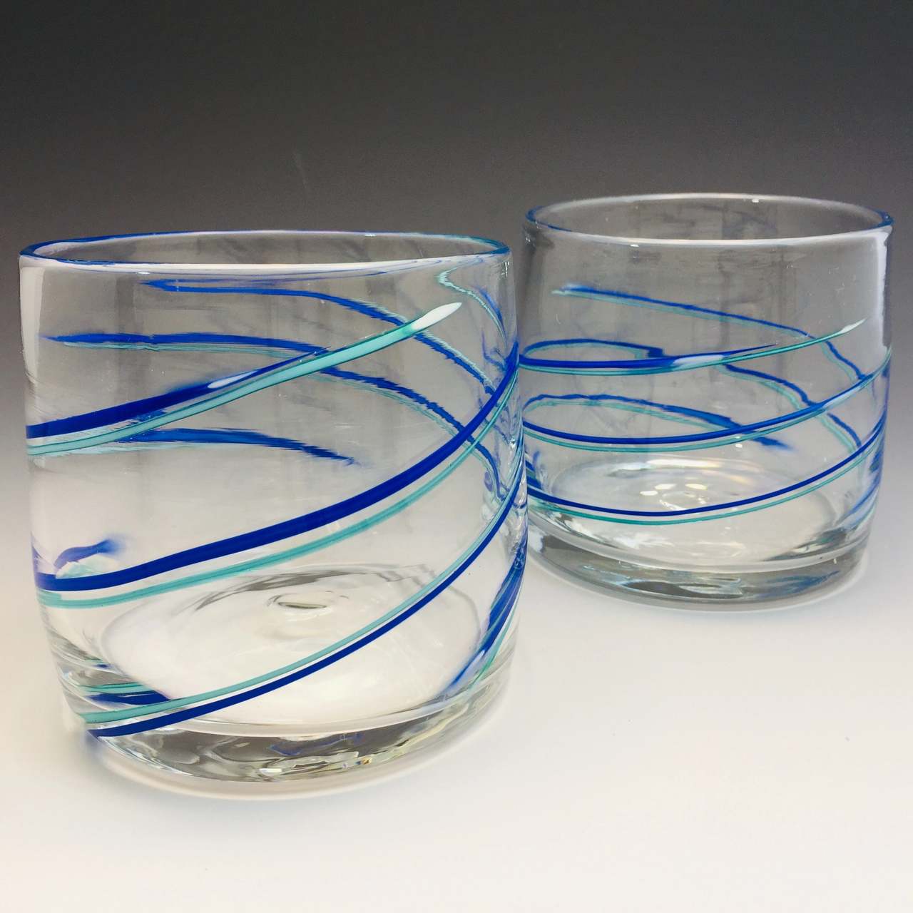 Blue latticino rocks glasses hand blown by Alex Kalish