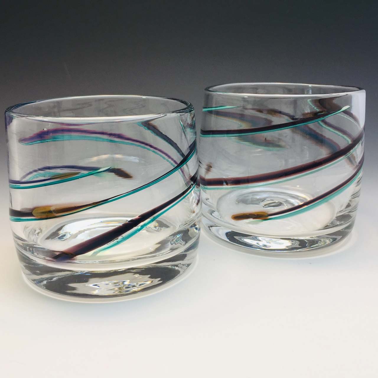 Purple latticino rocks glasses hand blown by Alex Kalish