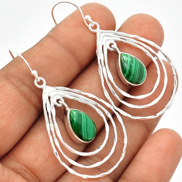 Malachite Drop & Sterling Hoop Earrings | Reiki de Light Gift Boutique