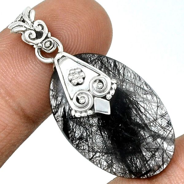 Black Tourmalated Quartz Pendant /overlap bail | Reiki de Light Gift ...