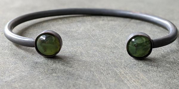 Copper and jade bangle oxidised